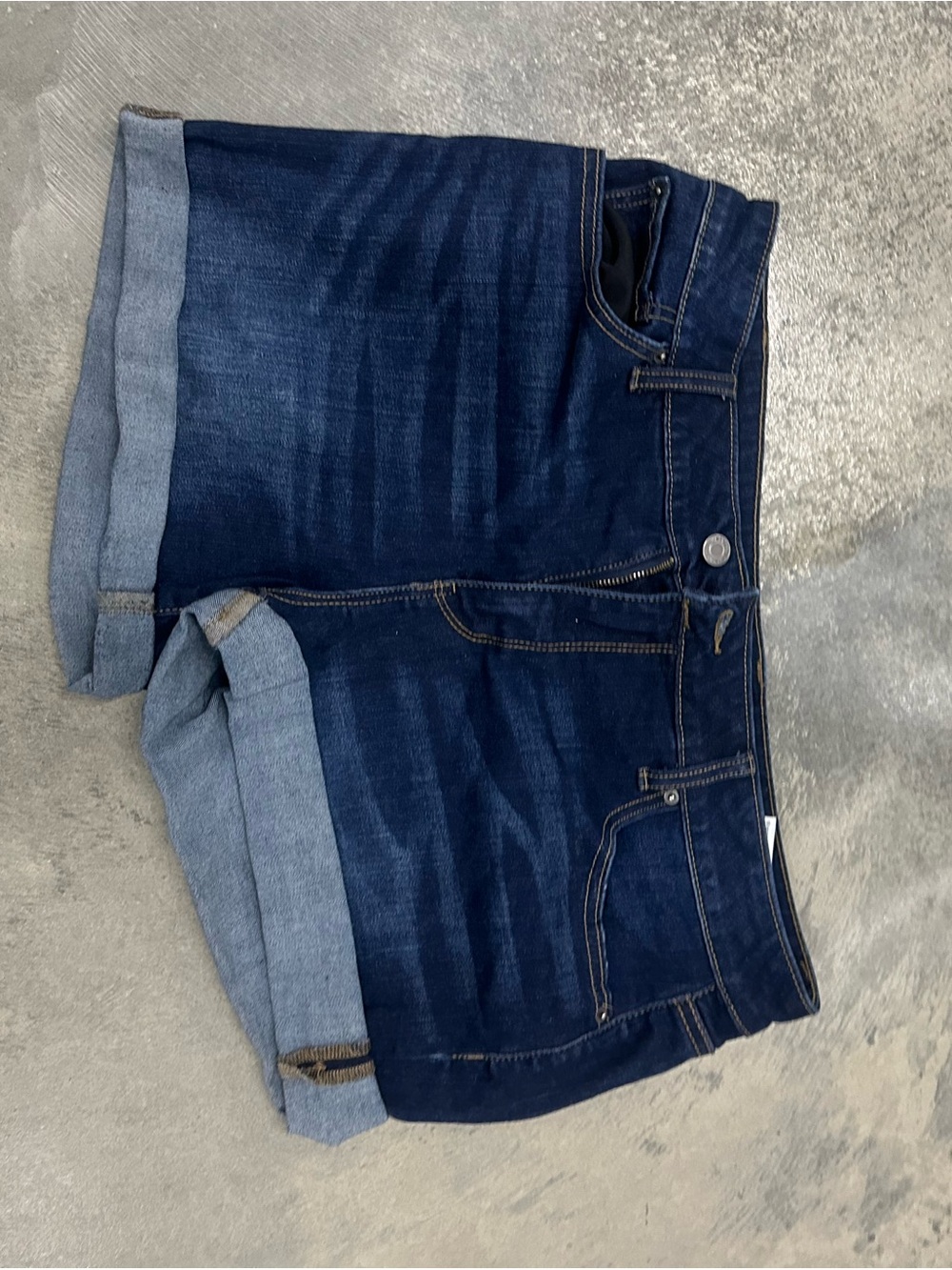 Dark Wash Denim Cuffed Shorts - Blue